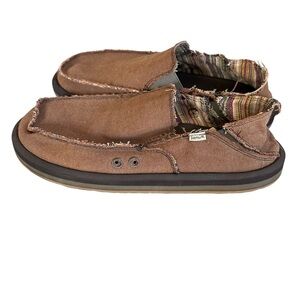 Sanuk Vagabond Men's 12 Brown Canvas Sidewalk Surfer Slip-On Loafers Baja Stripe